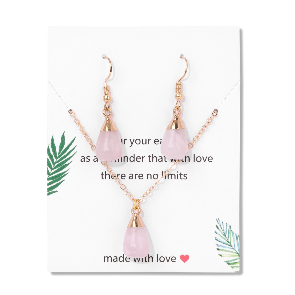 Simple Vintage Geometric Crystal Necklace Earring Set Waterdrop Natural Stone Pendant Unisex Jewelry Accessories