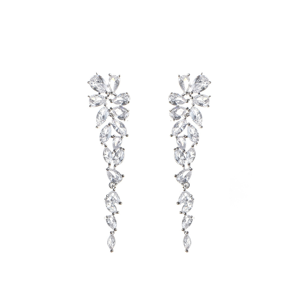 Style Long Zircon Tassel Earrings With Diamonds Fashion Evening Stage Wedding Dress Accessories Water Drop Earrings Wholesale