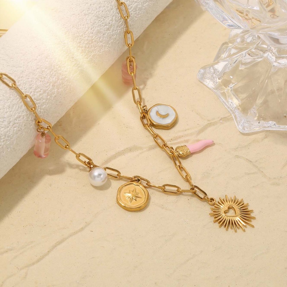 New Stylish Stainless Steel Necklace Set With Sun Knot Clavicle Chain Luxury Light Jewelry Accessories For Women