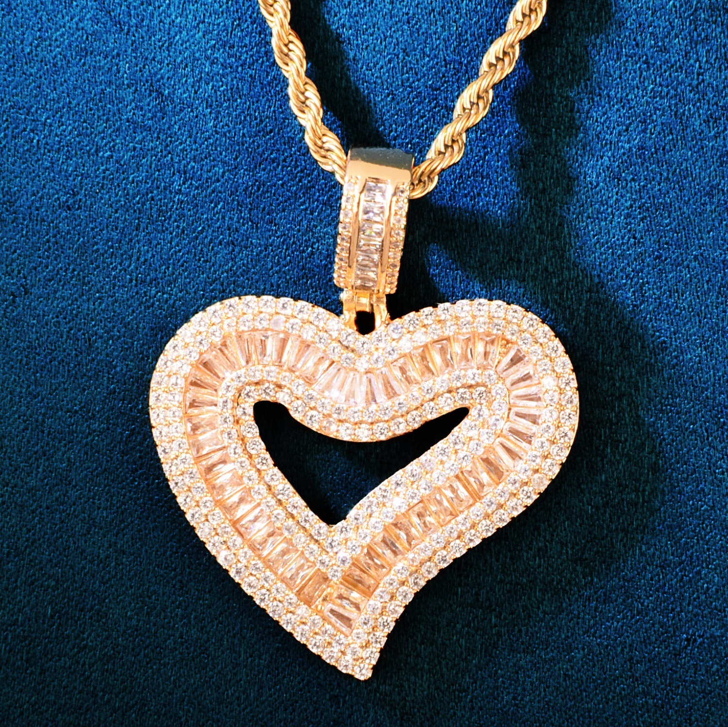 Tingjie Jewelry Square Heart Pendant Hip Hop Diamond Embedded Necklace Men's Women's Trendy Accessories Simple Personality