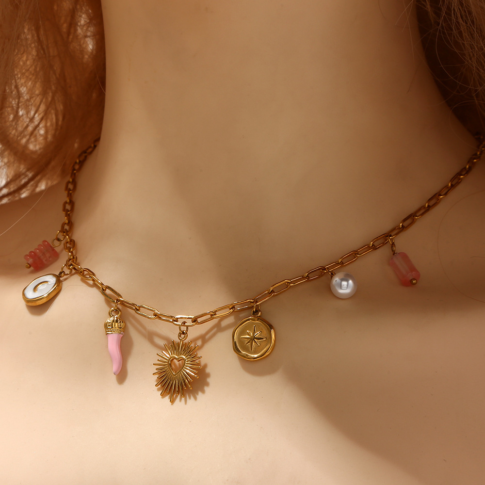 New Stylish Stainless Steel Necklace Set With Sun Knot Clavicle Chain Luxury Light Jewelry Accessories For Women