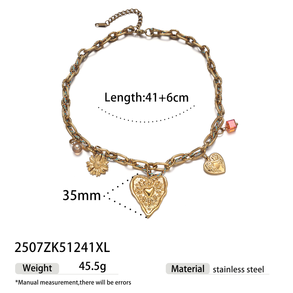 Stainless Steel Necklace Women Non-fading Design Heart Pendant Clavicle Chain  Style Jewelry Accessories