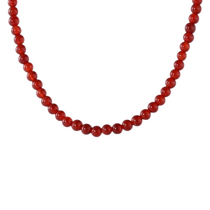 Retro Classic Style Geometric 925 Sterling Silver Agate Beaded Chain Beaded Necklaces Wholesale
