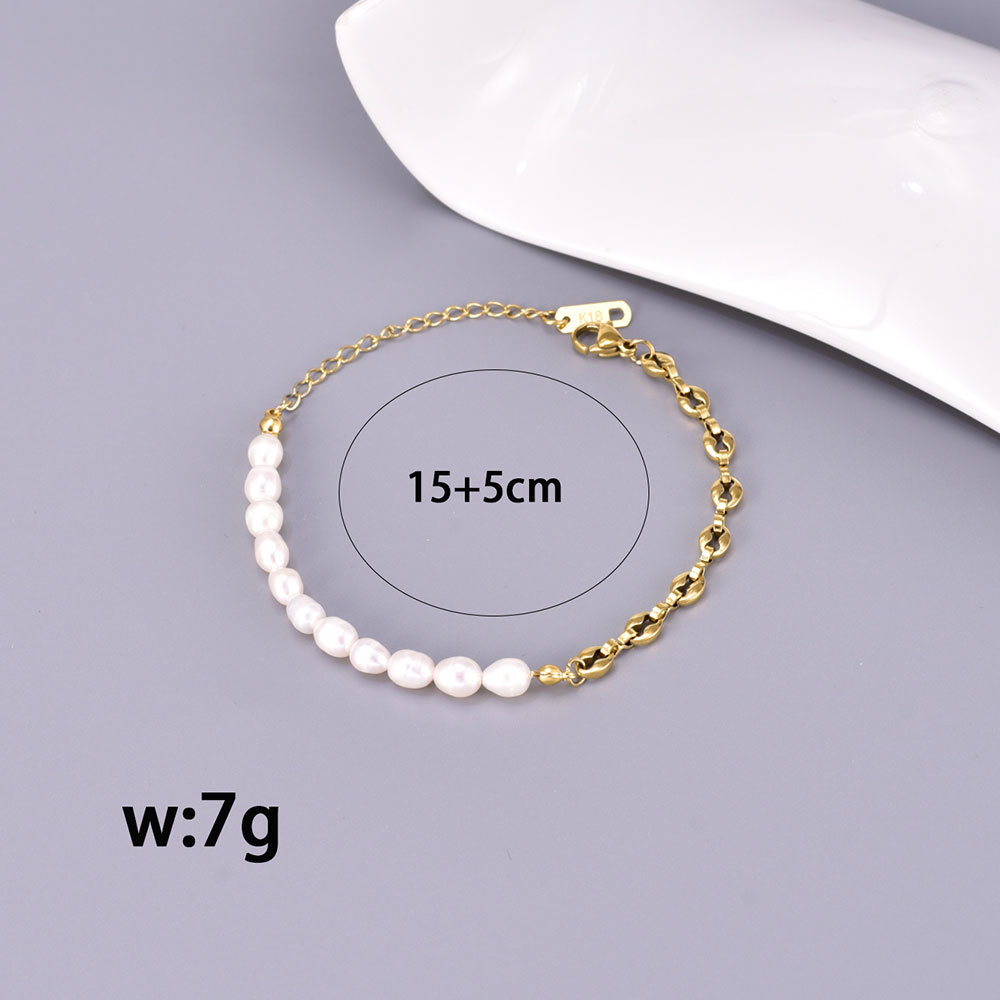 Women's 304 Stainless Steel Titanium Steel Vacuum Plating PVD Coated 18K Gold Plated Beaded Plating Pearl Freshwater Pearl Bracelets Necklace Imitation Pearl Jewelry