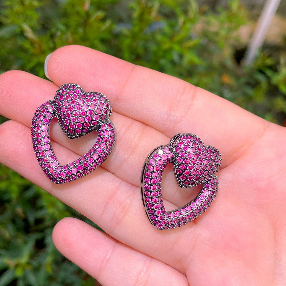 Copper Heart Shape Electroplating Zircon Rhodium Plated Classic Style Inlay Ear Studs