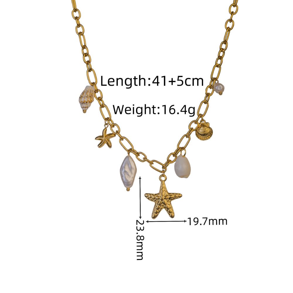 Fashion 304 Stainless Steel Shell Starfish Conch Necklace For Women Vacation Beach Ocean Style Coconut Tree Titanium Steel Jewelry Accessories