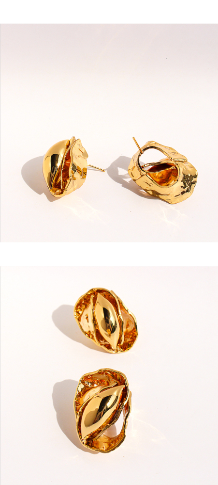 Handmade Wrinkled Hammered Pattern Bud Seed Exaggerated Earrings Unique Oval Personality Stud Earrings Women's Fashion Jewelry 1076