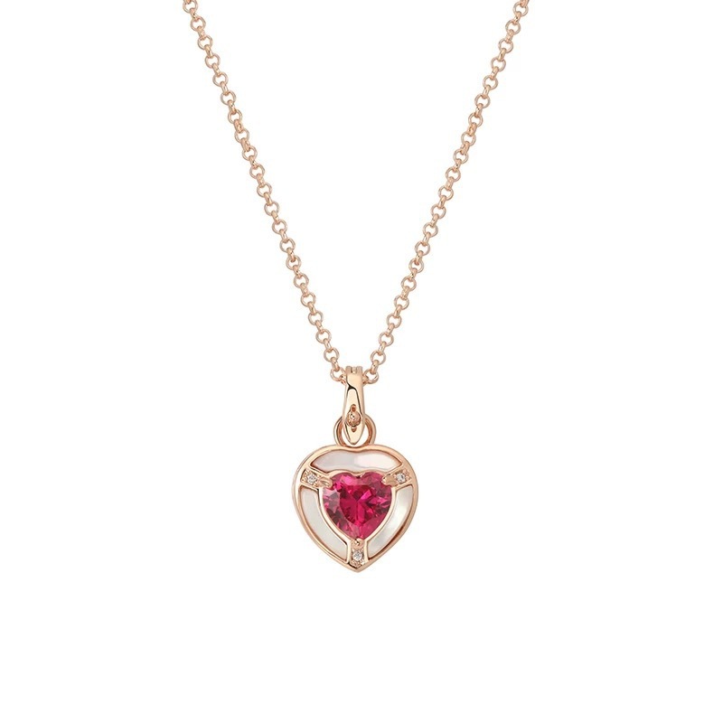 Pink Zircon Heart Pendant Necklace Women Summer Accessory Luxury Dainty Heart Clavicle Chain Fashion Jewelry Copper Plated