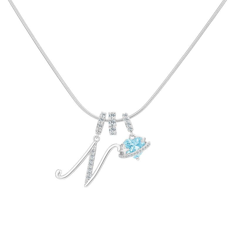 Sweet Heart Letter Pendant Necklace Jewelry Blue Sea Honey Best Friend Series Zircon Fairy Style For Women Copper Material