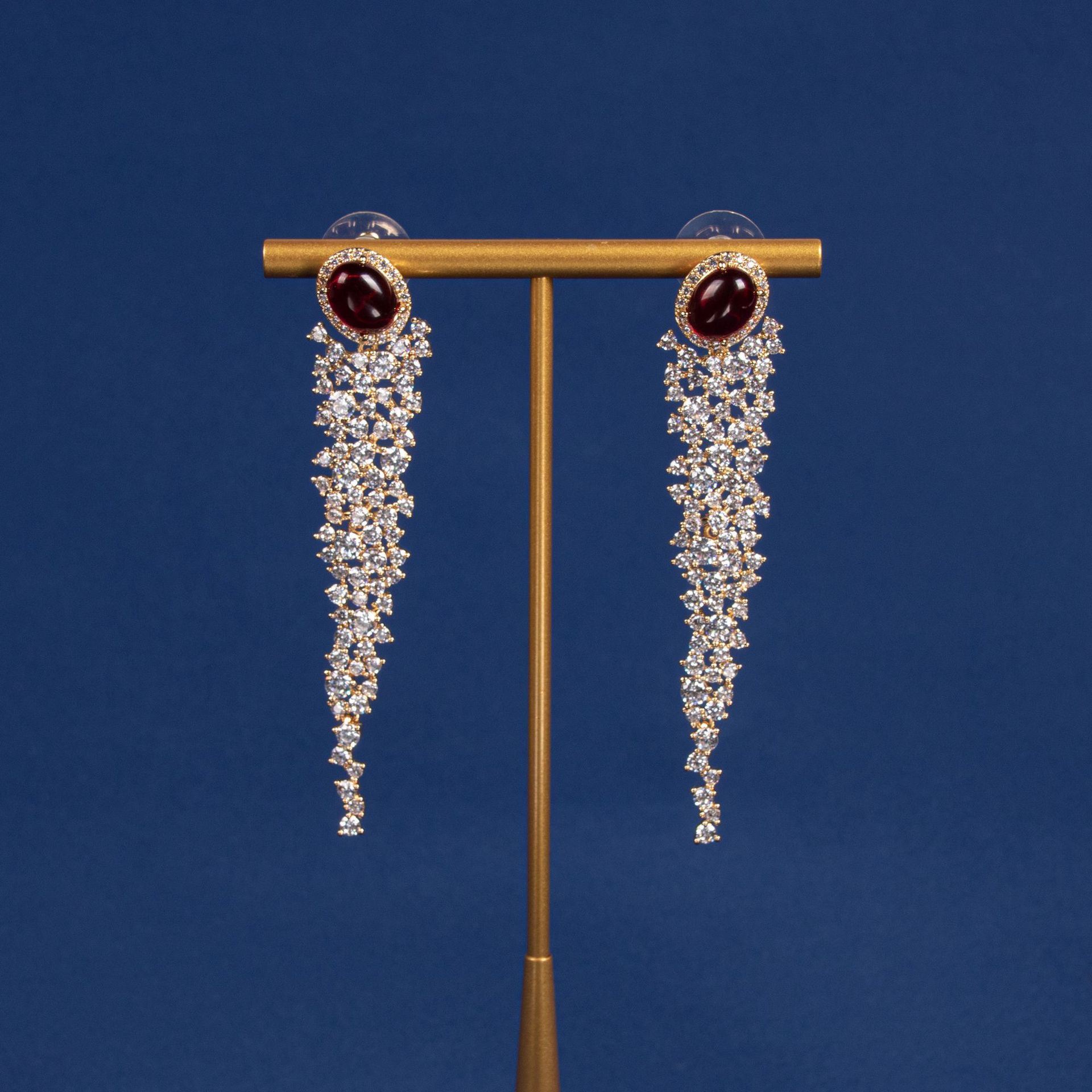 Fashionable Long Tassel Earrings Geometric Embedded Diamond Elegant Women's Jewelry Accessories Sweet Cool Style Copper Material