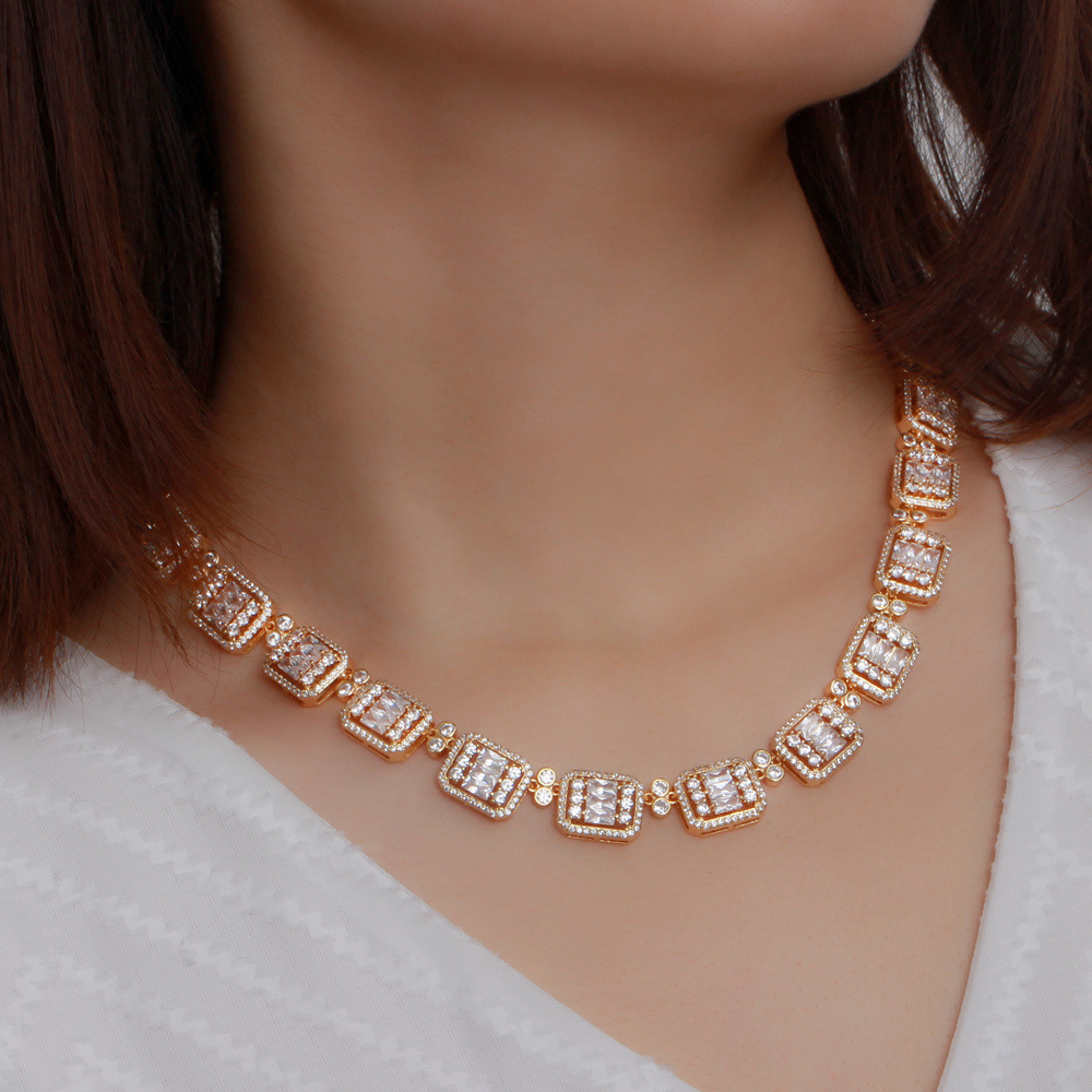 Water Plated Copper Material Rhodium Plated Inlaid Zircon Geometric Women's Banquet Jewelry Two-Piece Set Safety Clasp Wedding Season Valentine's Day
