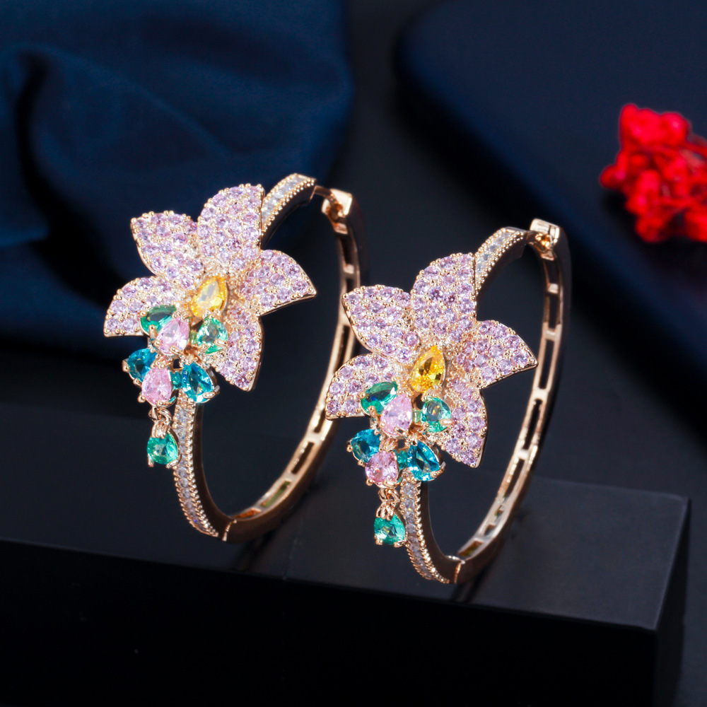 1 Pair Vintage Style Classic Style Geometric Flower Inlay Copper Zircon Earrings