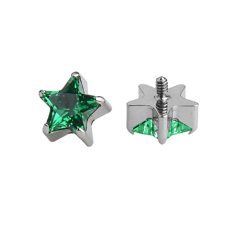 Fashion Titanium Alloy Pentagram Lip Stud Women's Shiny 5A Zircon Earrings Multifunctional Jewelry Accessories Electroplated (Including Color Retention Layer)