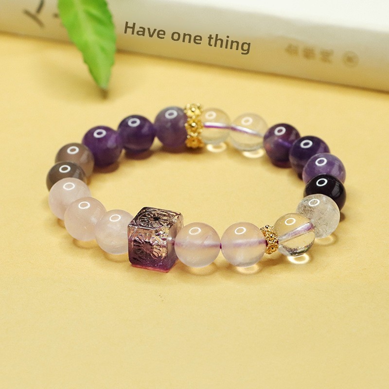 Aiyu Nine Purple Fire Crystal Bracelet Pink Crystal Multi-Gem Glass Block Japanese Modern Style Jewelry Accessories