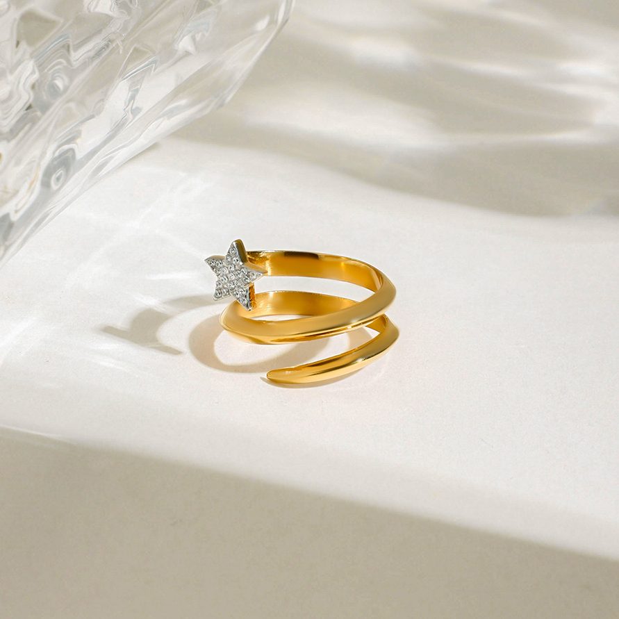 Real Gold Plated 316 Stainless Steel  PVD Coated Star Waterproof Non Tarnish Casual Vacation Modern Style Rings For Women's