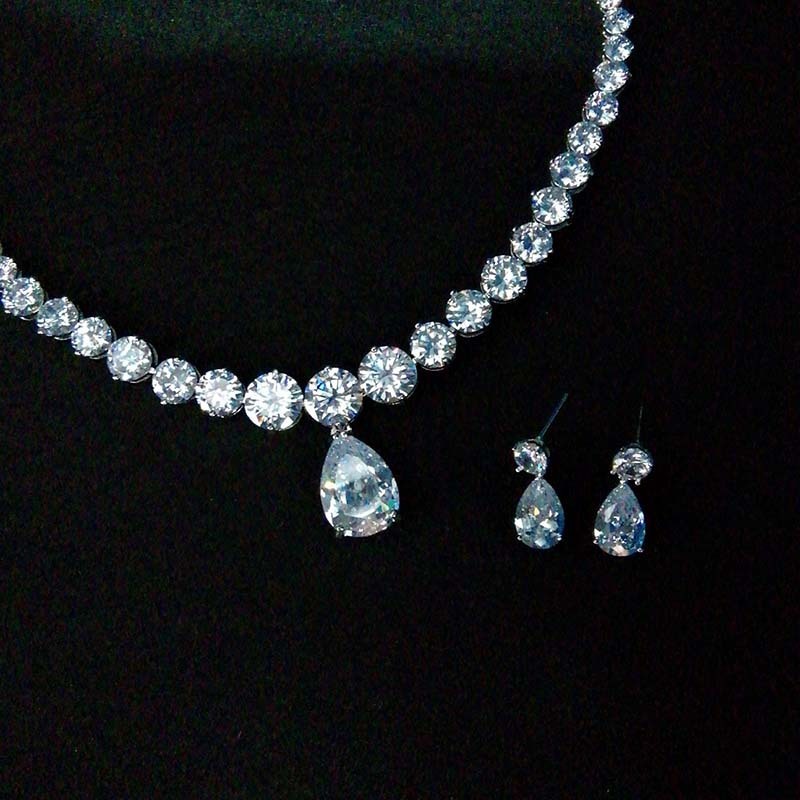 Hot-Selling Necklace Water Drop Zircon Earrings Set Bridal Jewelry Birthday Party Banquet Accessories Wholesale