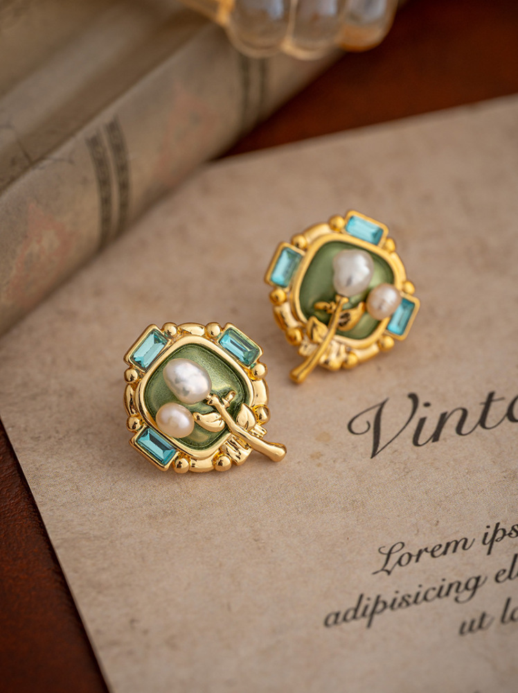 Natural Pearl Earrings For Women New Chinese Style Floral Design 925 Silver Needle Retro Courtship Fashion Jewelry Accessories