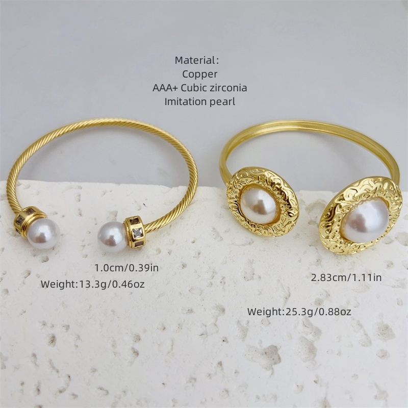 18K Gold Plated Copper Bangle New Style Artificial Pearl Fashionable Everyday Wear Valentine's Day Gift Classic Floral Butterfly Design