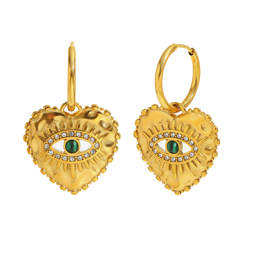 PVD Coated Real Gold Plated Heart Shape 304 Stainless Steel Retro Lady Waterproof Non Tarnish Charm Sleeper Hoop Earrings Drop Earrings
