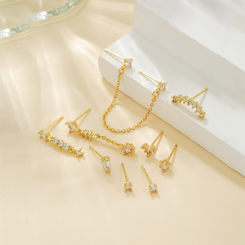 1 Set Classic Style Geometric Inlay Brass Zircon 18K Gold Plated Drop Earrings
