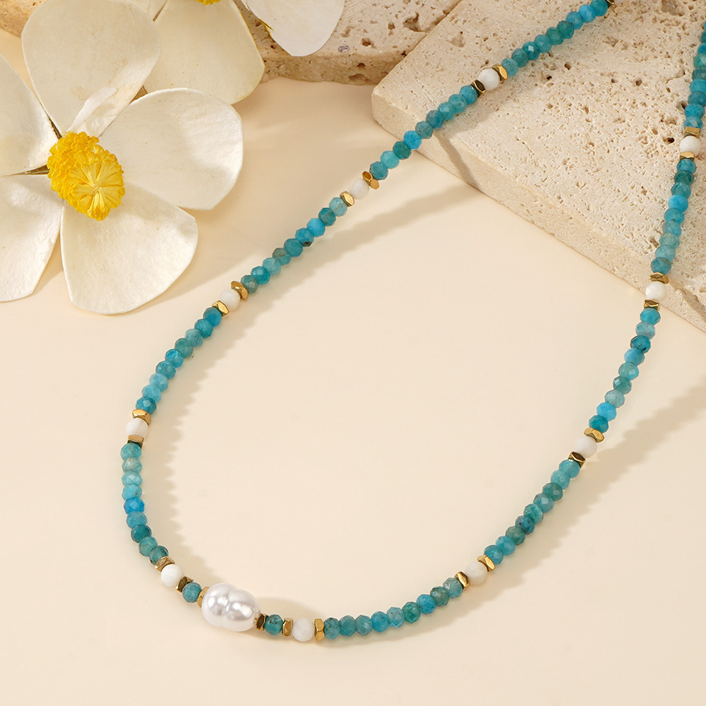 Blue Green Beaded Necklace Collarbone Chain Exquisite Sapphire Combination Daily Wear Jewelry Accessories