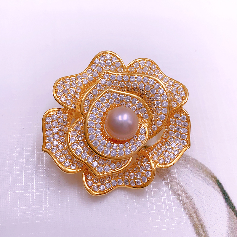 Elegant Luxurious Flower Brass Plating Inlay Pearl Zircon Women's Brooches 1 Piece