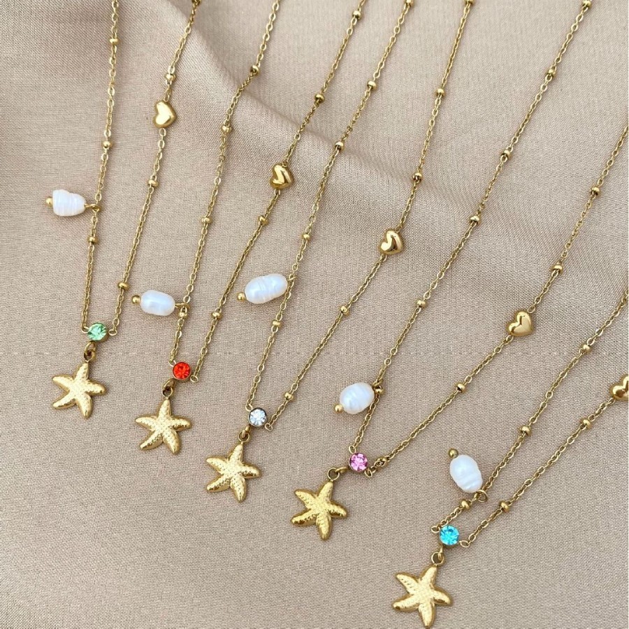 Fashionable Starfish Anchor Chain Necklace Simple Stylish Match All Stainless Steel Geometric Pattern Round And Dot Plated Women's Jewelry