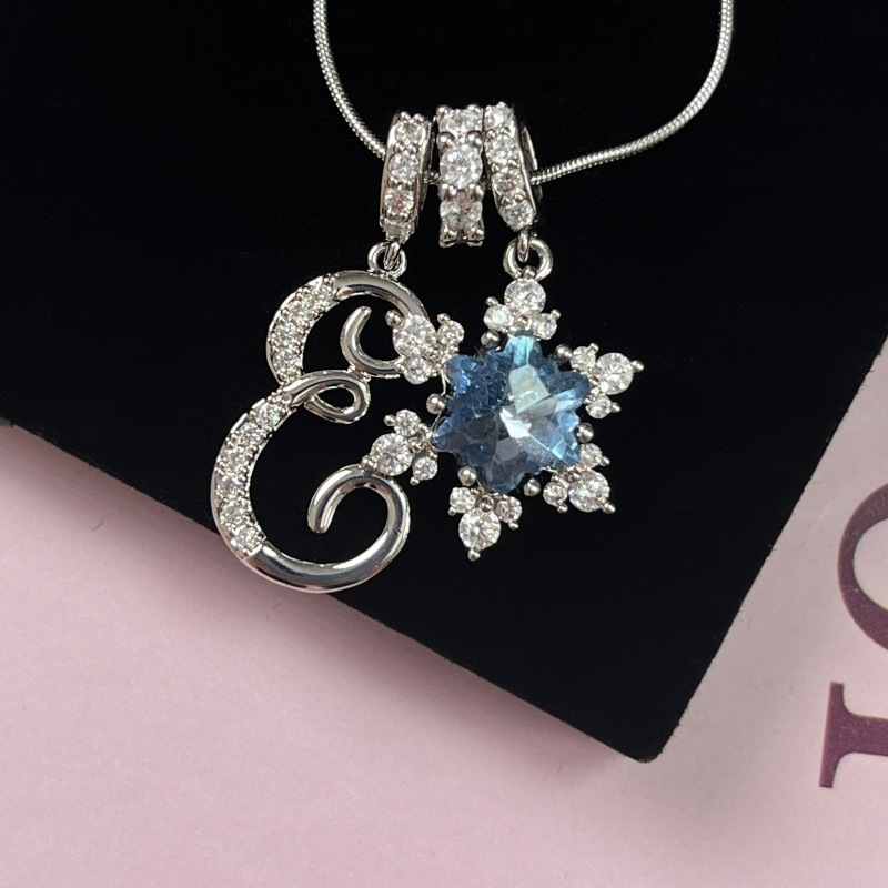 New Style Copper Zirconia Pendant Letter Necklace Silver Stainless Steel Chain Birthday Gift For Women Trendy Fairy Style
