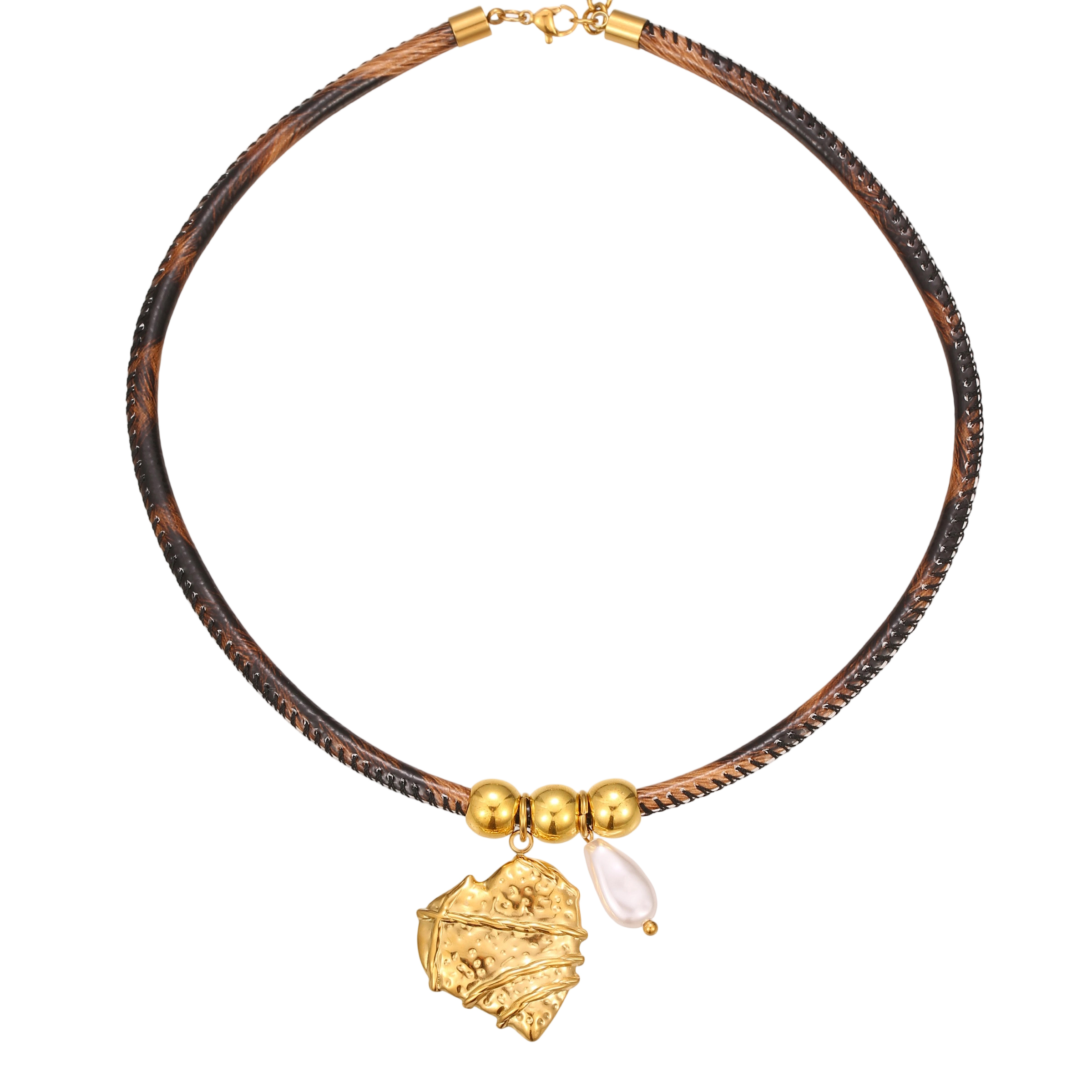 New Fashion Leopard Print Leather Stainless Steel Titanium Steel Sunbird Lobster Clasp Necklace Women's Jewelry Accessories