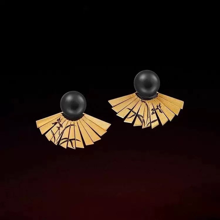 New Chinese Style Black Ink Earrings Retro Palace Series Fashionable High-End National Trend Women's Ear Jewelry Accessories