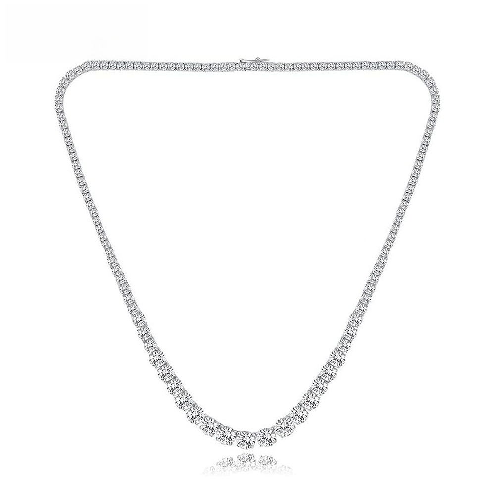 Fashion Heavy Gradient Zircon Tennis Necklace Clasp Chain 4-Prong Design Unisex Solid Color Copper Necklace Cool Sweet Style