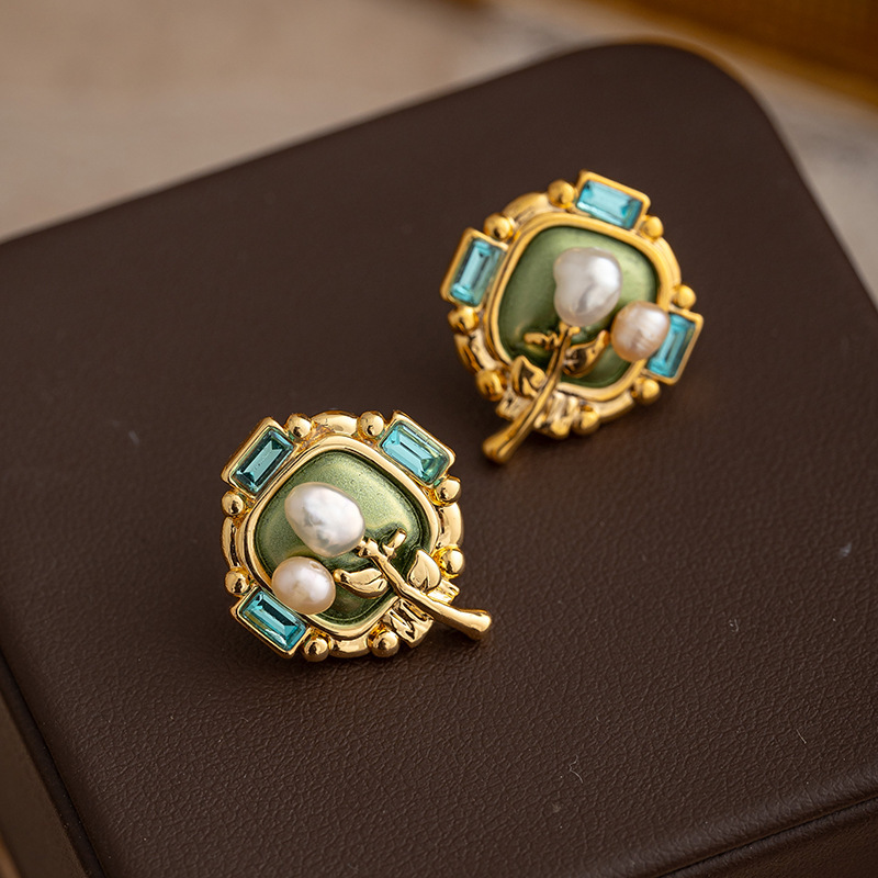 Natural Pearl Earrings For Women New Chinese Style Floral Design 925 Silver Needle Retro Courtship Fashion Jewelry Accessories