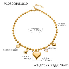P1032-Large Heart Gold Necklace 40+5cm