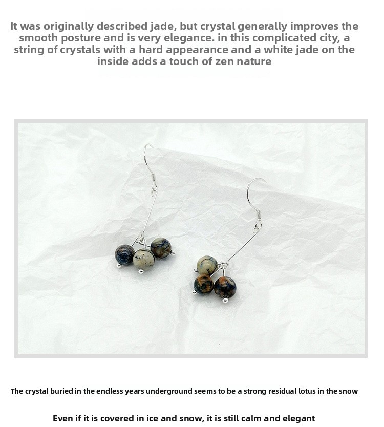 Natural Blue Copper Mine Earrings Women's S925 Silver Ear Needles INS Personality Trendy Three Lives Stone Ear Jewelry Hanfu Accessories