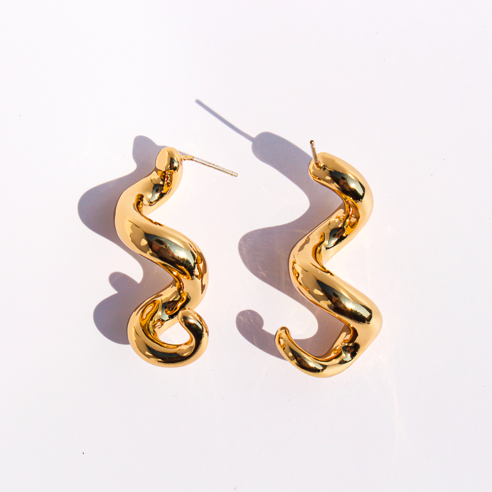 Exaggerated Casual Wave Spiral Twisted Line Metal Style Earrings Geometric Shape Daily Streetwear Accessories For Men And Women