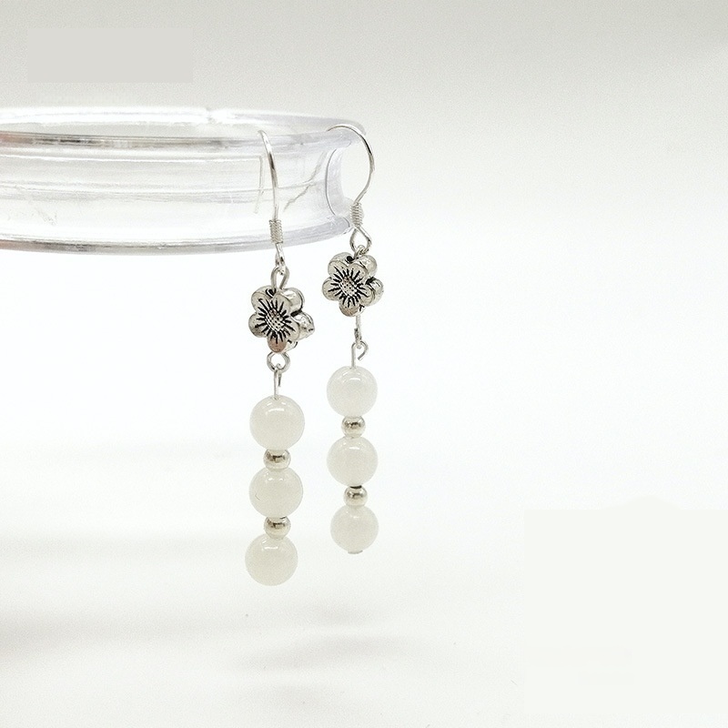 Original Design Natural White Jade Tassel Earrings New Chinese Style Hanfu Accessories S925 Silver Female Model Geometric Pattern