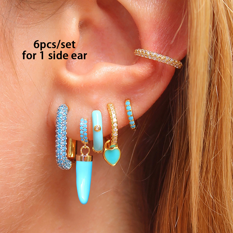 Luxury Zircon Earring Set Tiktok   Ins Style Round And Heart Shaped Gold Plated Copper Jewelry Accessories