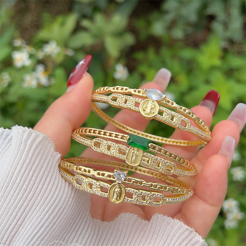 Wholesale Jewelry Vintage Style Classic Style Heart Shape Copper 18K Gold Plated Bangle
