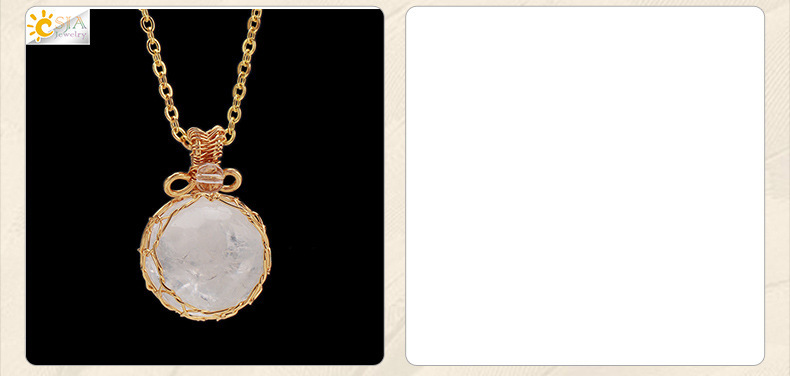 Natural Semi-precious Stone Crystal Necklace Set Fashion Geometric Pattern Pendant Jewelry Retro Style CSJA Jewelry Accessories