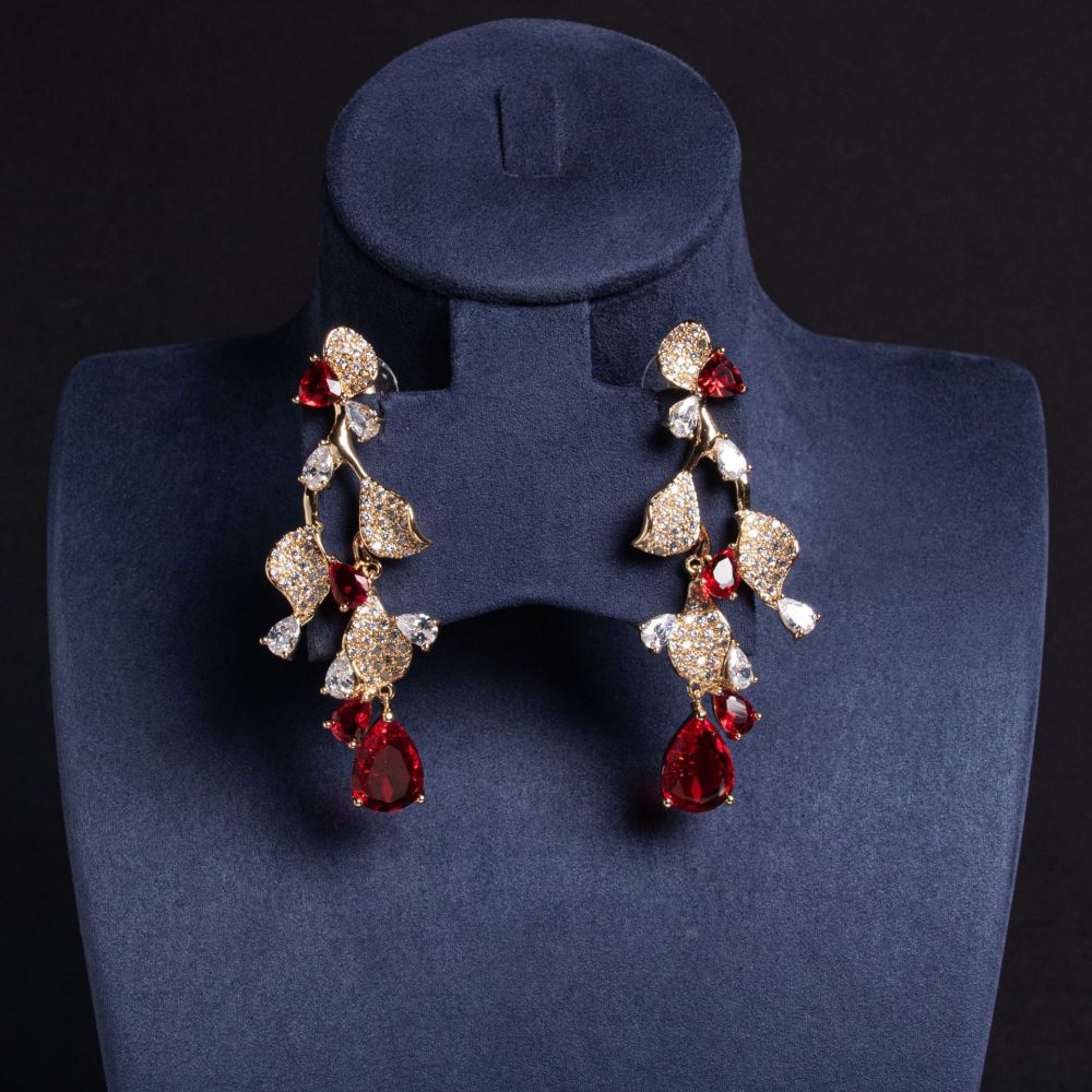 Luxury Waterdrop Zirconia Earrings Women's Bridal Jewelry Long Leaf Silver Needle Geometric Pattern Wedding Accessories