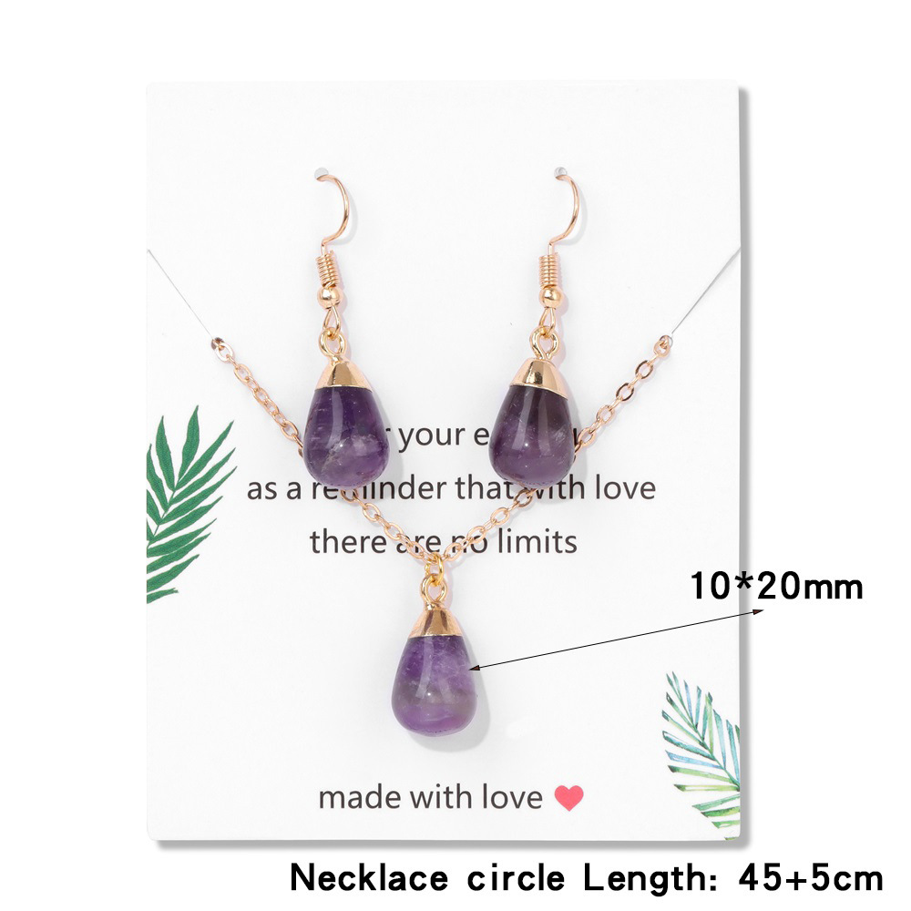 Simple Vintage Geometric Crystal Necklace Earring Set Waterdrop Natural Stone Pendant Unisex Jewelry Accessories