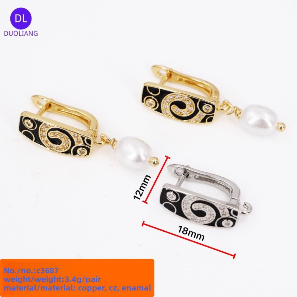 18K Gold Plated Copper Micro Inlaid Zircon U-Shaped Spiral Hoop Earrings Women's Jewelry Accessories Color Retention DIY Earrings