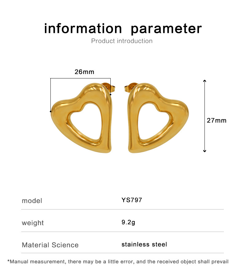 1 Pair Elegant Heart Shape Plating 304 Stainless Steel 316 Stainless Steel  18K Gold Plating In Furnace Ear Studs