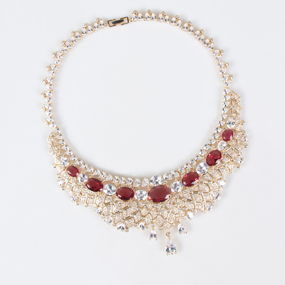 Luxurious Sparkling Jewelry Set Necklace Earrings Dinner Dress Elegant Fashionable Copper Zircon Heart Waterdrop Bell Pattern