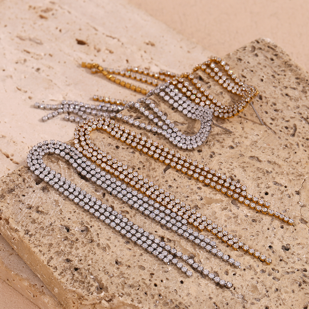 PVD Coated Real Gold Plated Tassel 304 Stainless Steel Classic Style Waterproof Non Tarnish Dangling Earrings