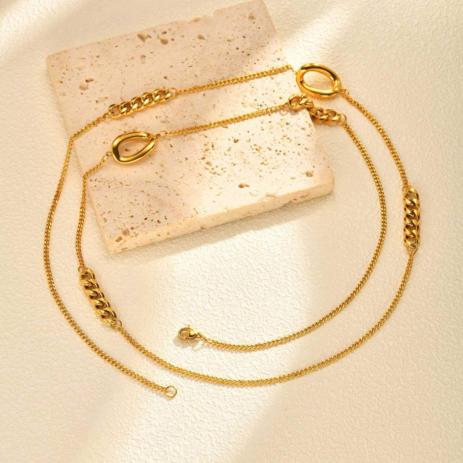 Stainless Steel Geometric Design Necklace Multi-style Women's High-end Jewelry Accessories Colorful Beads Irregular Shape Stackable