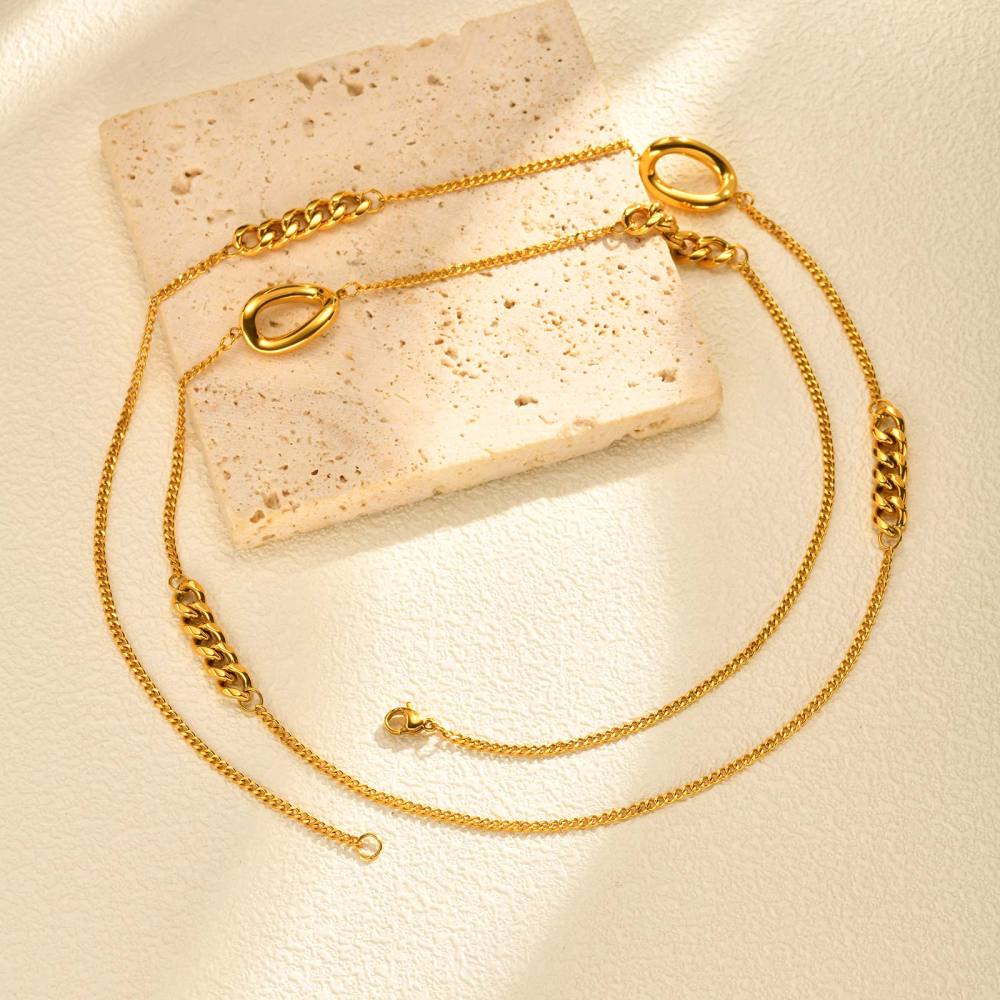 Stainless Steel Geometric Design Necklace Multi-style Women's High-end Jewelry Accessories Colorful Beads Irregular Shape Stackable