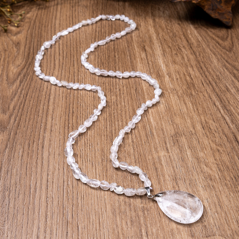 ZhouHang Natural Crystal Long Necklace Elegant Pendant Sweater Chain Amethyst Water Drop Earrings Jewelry Accessories