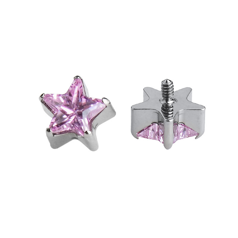 Fashion Titanium Alloy Pentagram Lip Stud Women's Shiny 5A Zircon Earrings Multifunctional Jewelry Accessories Electroplated (Including Color Retention Layer)