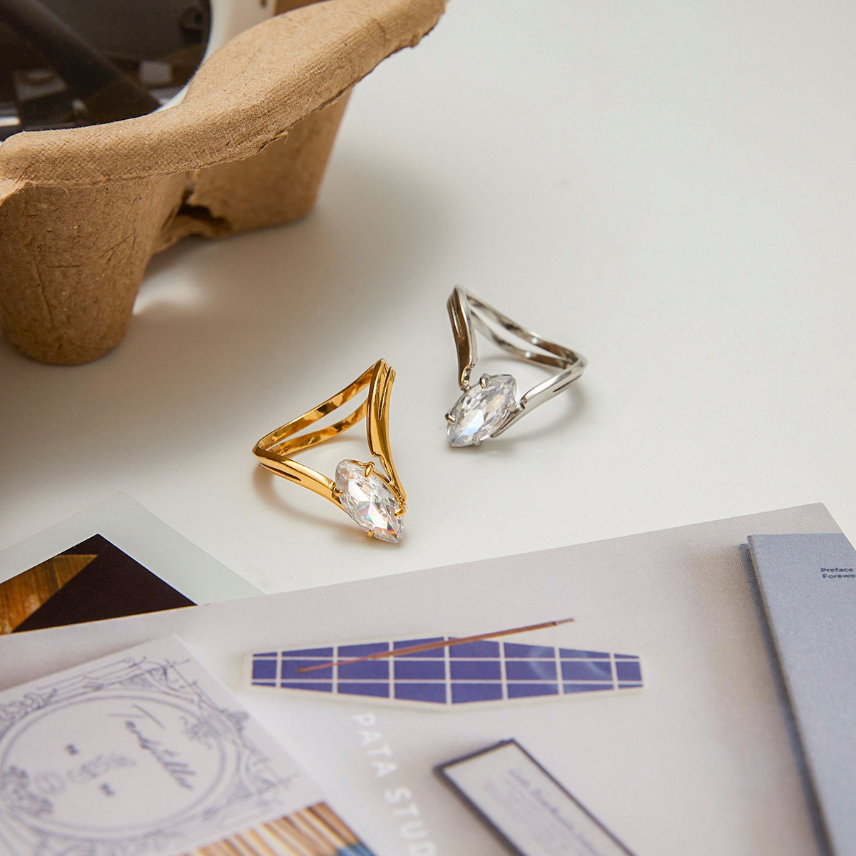 Real Gold Plated 316 Stainless Steel  PVD Coated Geometric Waterproof Non Tarnish Elegant Glam Classical Rings For Women's